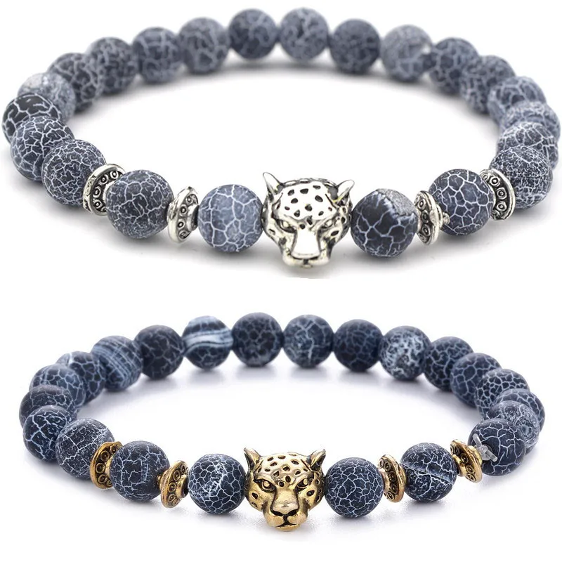 

8mm Beaded Stone Leopard Bracelet Wholesale Custom jewelry wristband for men, As show