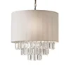 Modern String Drum Shade Crystal Round Chandelier Clear with White lampshade 4 Lights