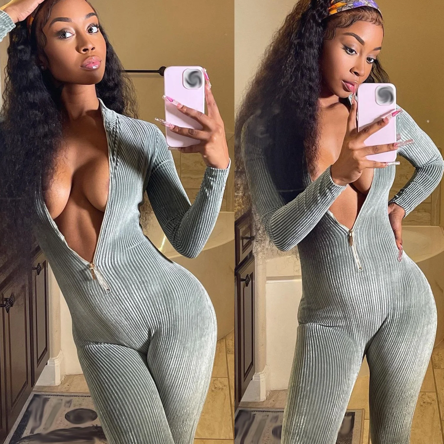 

2021 Trendy Velvet Fall Womens One Piece Long Sleeve Jumpsuits For Women