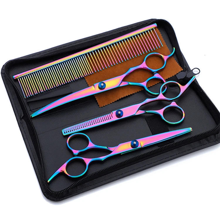 

Pet Grooming Scissors Colorful Pet Set Tool Curved Shear Set, Pink,blue