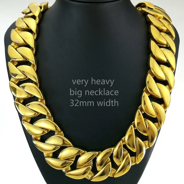 

Ahappy 24mm 32mm Men Big Necklace Jewelry No Buckle and buckl Gold Vacuum plate Hip hop Very Heavy 316L Stainless Steel chain