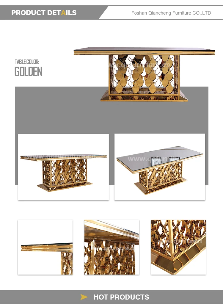 Italian Luxury Hotel Gold Dining Table Golden Stainless Steel Highend Wedding Luxury Dining