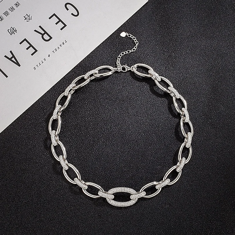 

2021 new arrivals 925 sterling silver cz tennis chunky chain iced out diamond Chain Choker statement necklace, Silver color