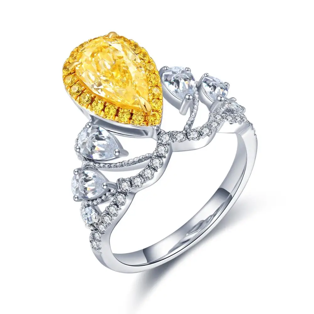 

1.0ct pear shape dimulated diamond ring set 925 Sterling Silver Engagement rings, Yellow, pink, white, blue