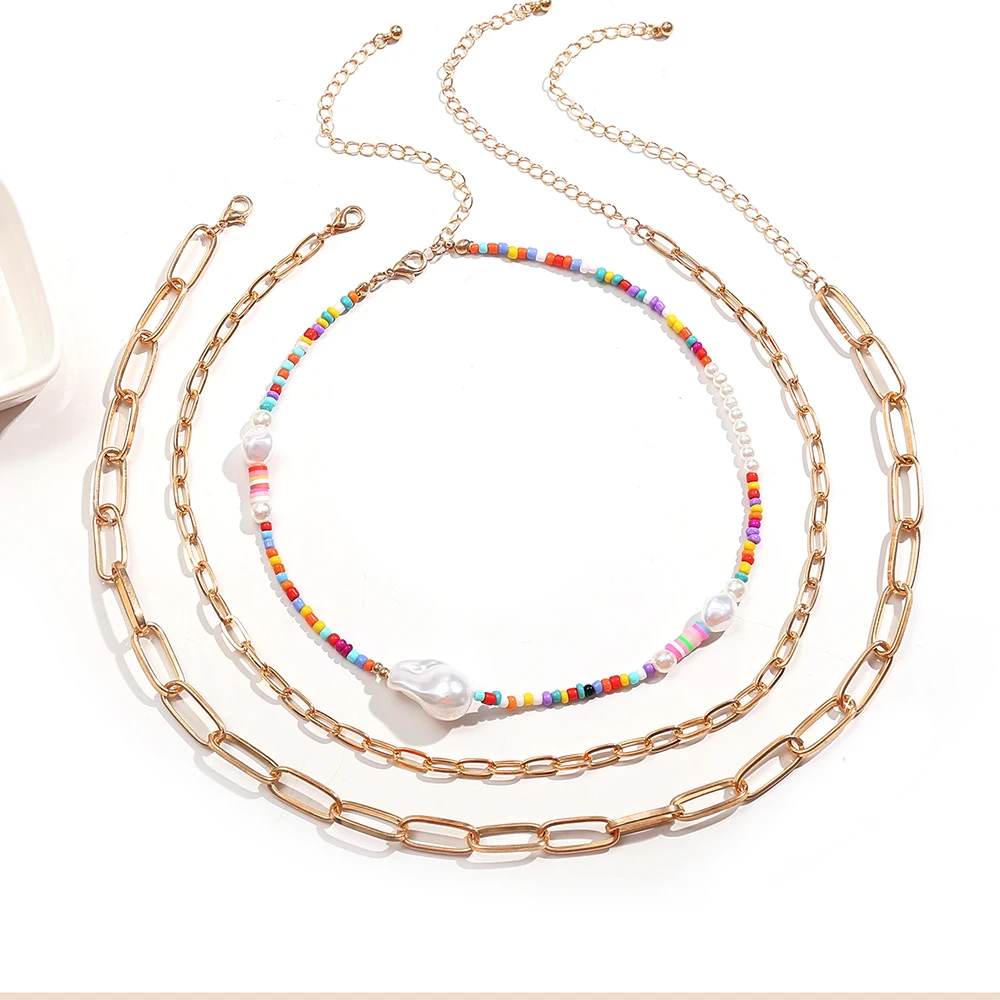 

Exaggerated rice bead multilayer necklace retro ethnic pearl necklace