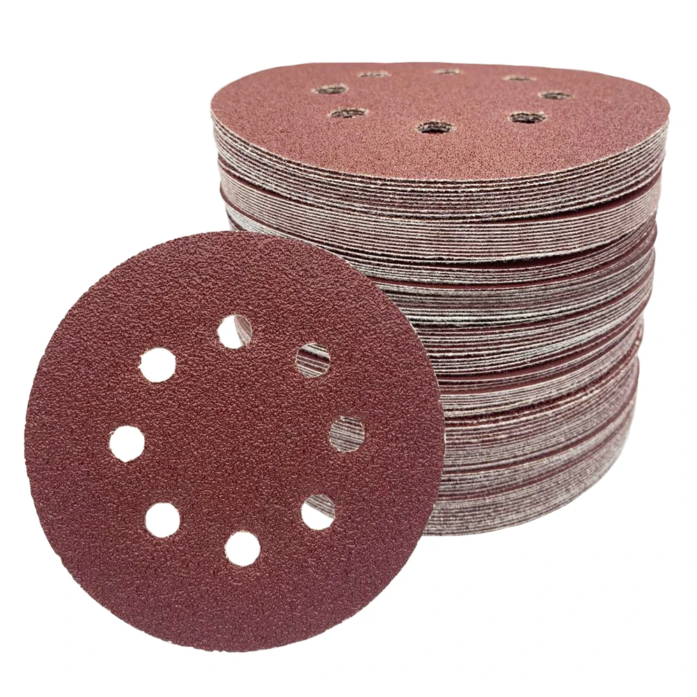 125mm 5inch Hook and Loop Sanding Disc with 8 Holes Polishing Abrasive Tools Sandpaper Disc Aluminum Oxide Abrasive for Metal