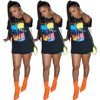 

hot sale short sleeve letter printed black mini sexy dress ladies