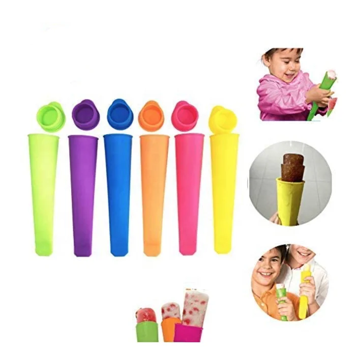 

BPA Free Reusable Easy Release Multi Vibrant Colors Silicone Frozen Ice Pop Molds Popsicle Ice Cream Maker With Lids, Purple, yellow, blue, orange, green, pink