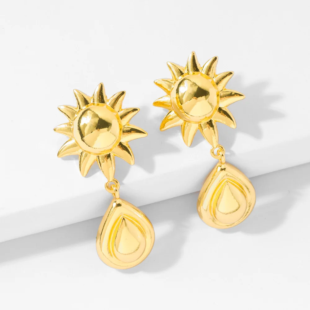 

Vintage Style Women Jewelry Real Gold Plated Water Drop Dangle Earrings Geometric Sun Star Drop Earrings for Women