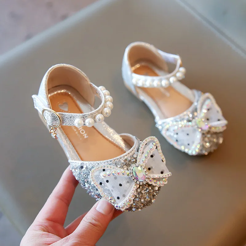 

2022 student rhinestone performance shoes children Baotou sandals soft sole princess shoes little girls half leather shoes, Pink/silver/gold