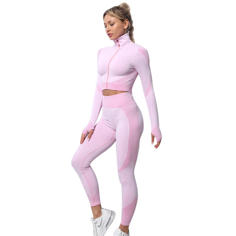 

L457 Knitted Seamless Long Sleeve Crop Top Gym Lounge Wear Woman Yoga Wear Sexy
