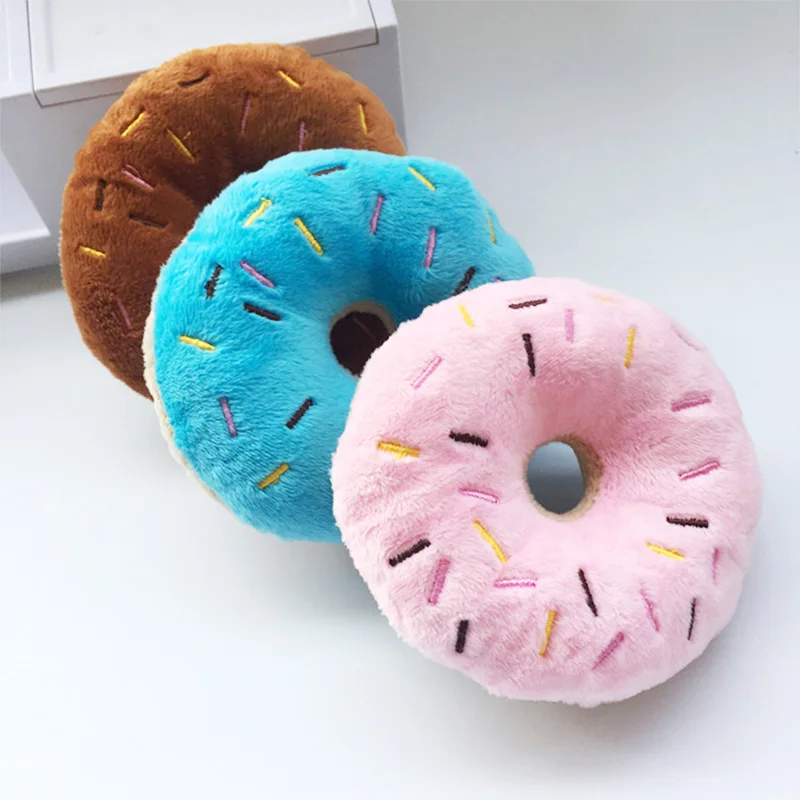 

Donut Chew Toy Cute Puppy Squeaker Sound Toys Funny Dog Interactive Toy XK0117, Pink,brown,blue