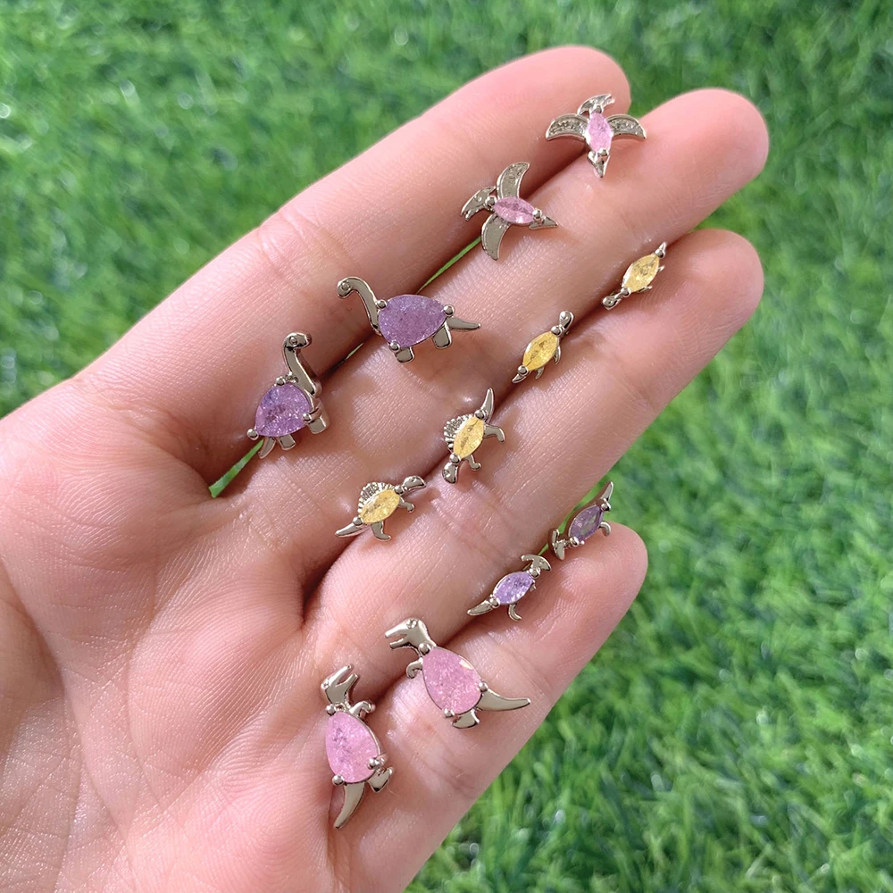 

wholesale tiny zircon cute dinosaur gold earrings kids