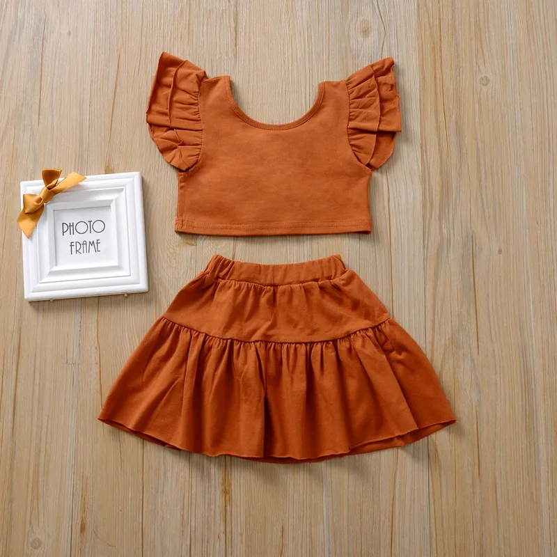 
New Design Summer Baby Girl Outfits Sleeveless T Shirt Ruffle Skirt 