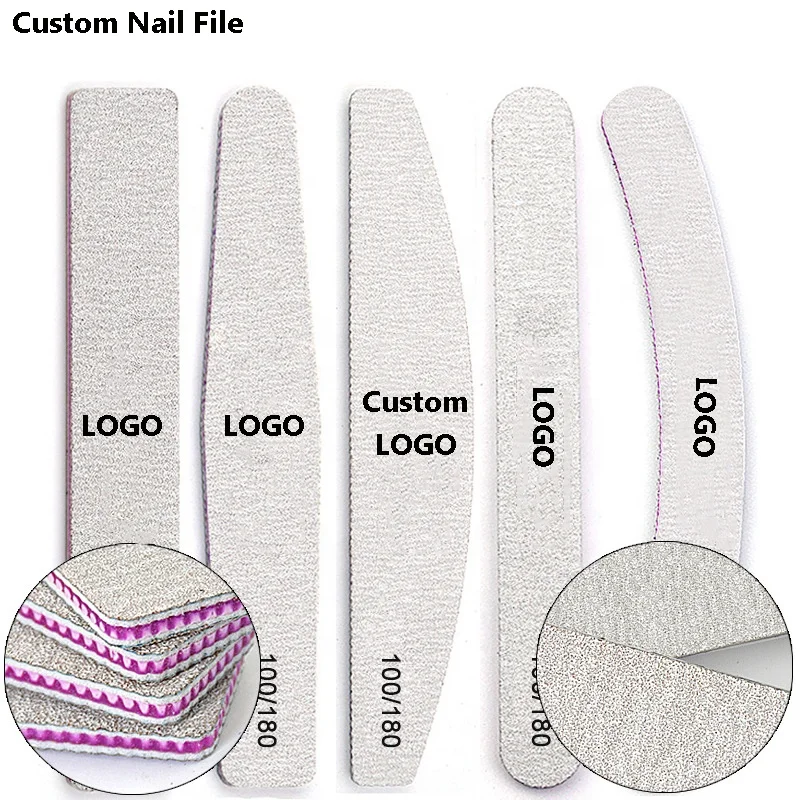 

100/180 Grit Professional Nail File Sandpaper Strong Thick Buffer For Manicure Sanding Half Moon Lime Nail Tools Nail Files, 6 colors