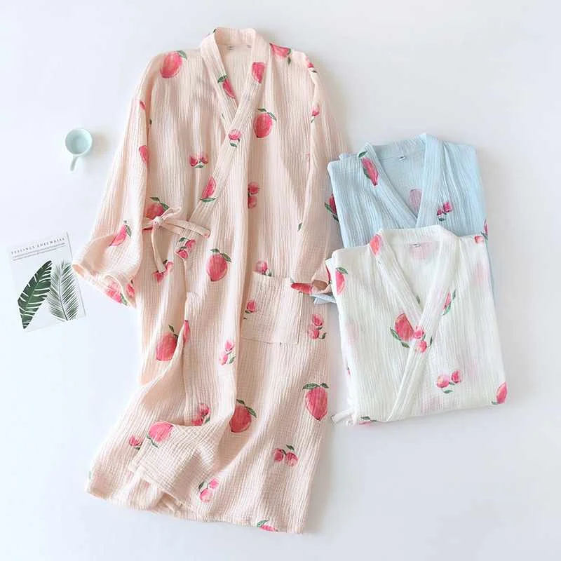 

Japanese kimono spring and autumn night gown ladies cotton crepe cloth bathrobe home wear sweat steaming yukata plus size summer
