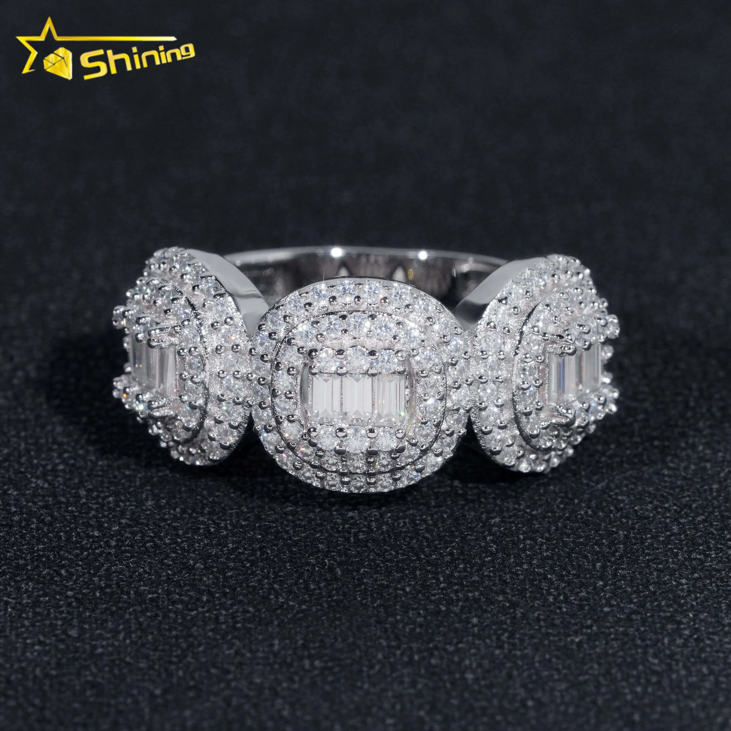Hot Sale Fashion Jewelry Hip Hop Iced Out Rings 925 Silver VVS Diamond Moissanite Ring