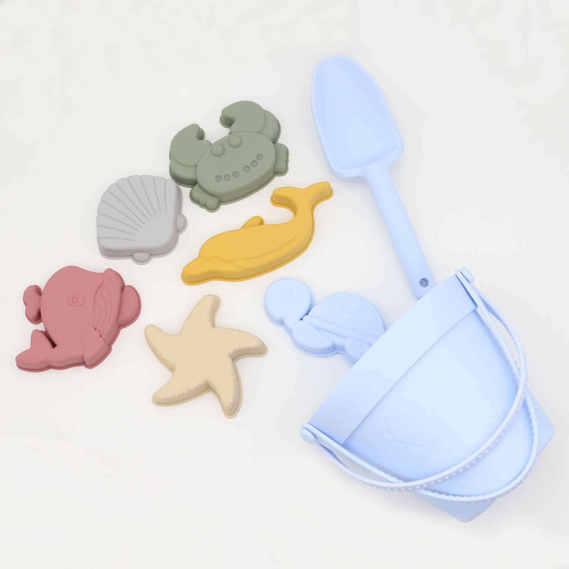 

ECO Choose Cute Silicone Kids Sand Digger Bucket Set Beach Toy Custom LOGO Outdoor Summer Sea Sifter Watering Can with Mesh Bag