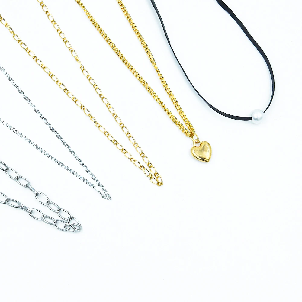 

Veijer Jewelry Gift Women Girls Silver Alloy PU Gold Plated Pearl Love Heart Pendant Chains Necklace Choker Necklace Set, Gold/black/silver