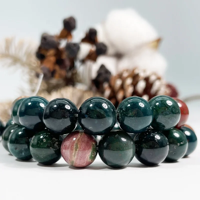 Wholesale Natural Heliotrope Green Bloodstone Round Gemstone Loose Beads for Fashion Jewelry Making Necklace Bracelet