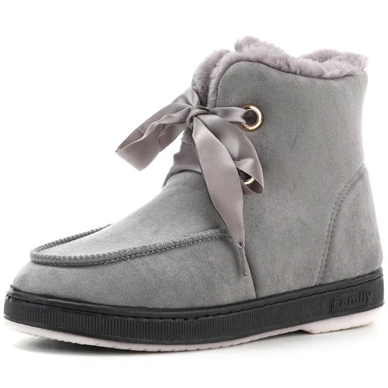 

Fashion Newest Warm Women Snow Boots Suede Leather Butterfly Knot Thick Heels Shoes For Women Basic Party Shoes Woman