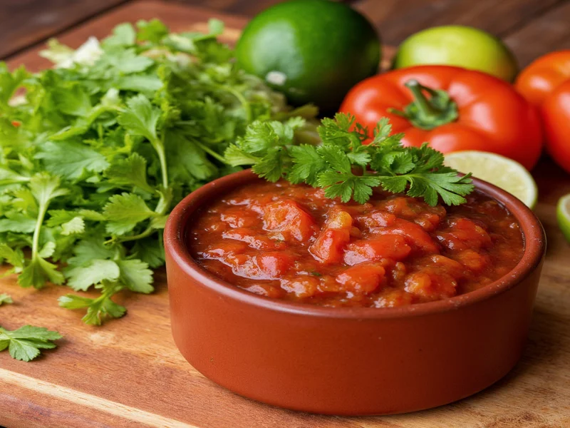 Salsa ingredients on wooden cutting board