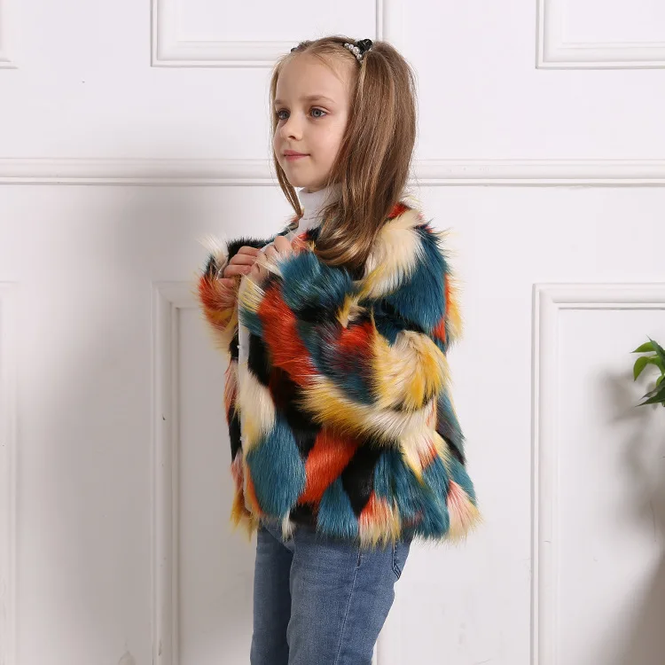 Winter Children Clothing Girls Outwear Jacket Furry Plush Fluffy Faux