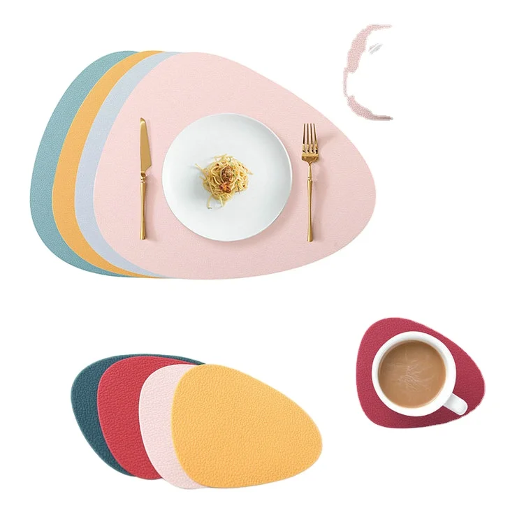 

Waterproof Oval Silicone Table Mat And Coaster Set Heavy Leather Texture Soft Rubber Dinner Table Mats Non-Slip Table Mat, Any pms color