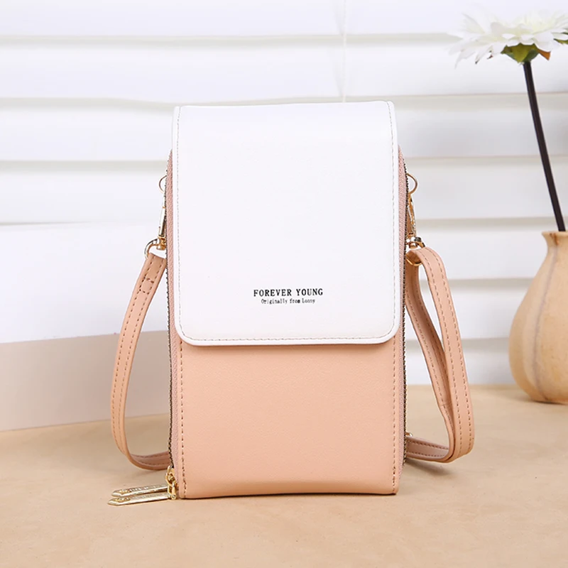 

Tide Brand Ladies Phone Purse Shoulder Bag Fashion Simple PU Leather Contrast Color Small Square Handbags Card Slot Bag