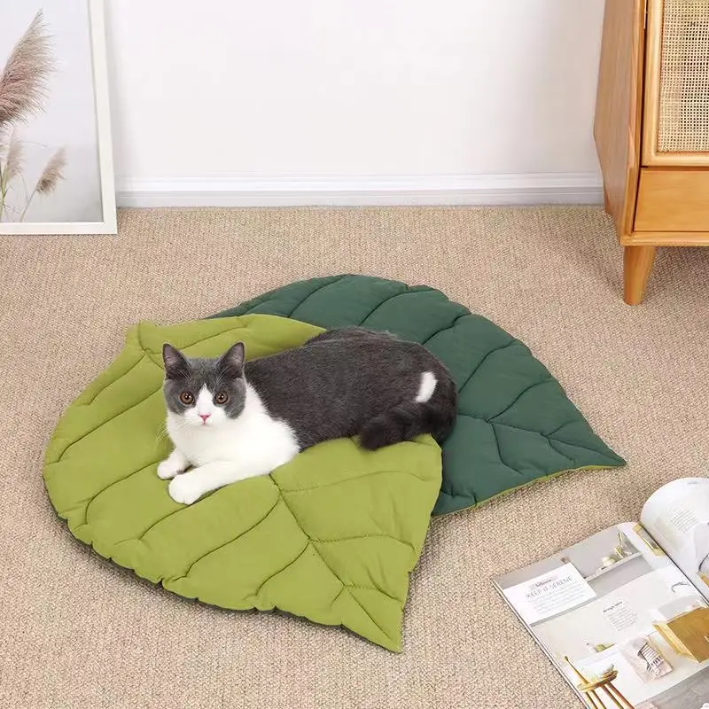 

Leaf cat mat sleeping pet sleeping dog ground mat autumn and winter bite resistant cat cage mat, Yellow green