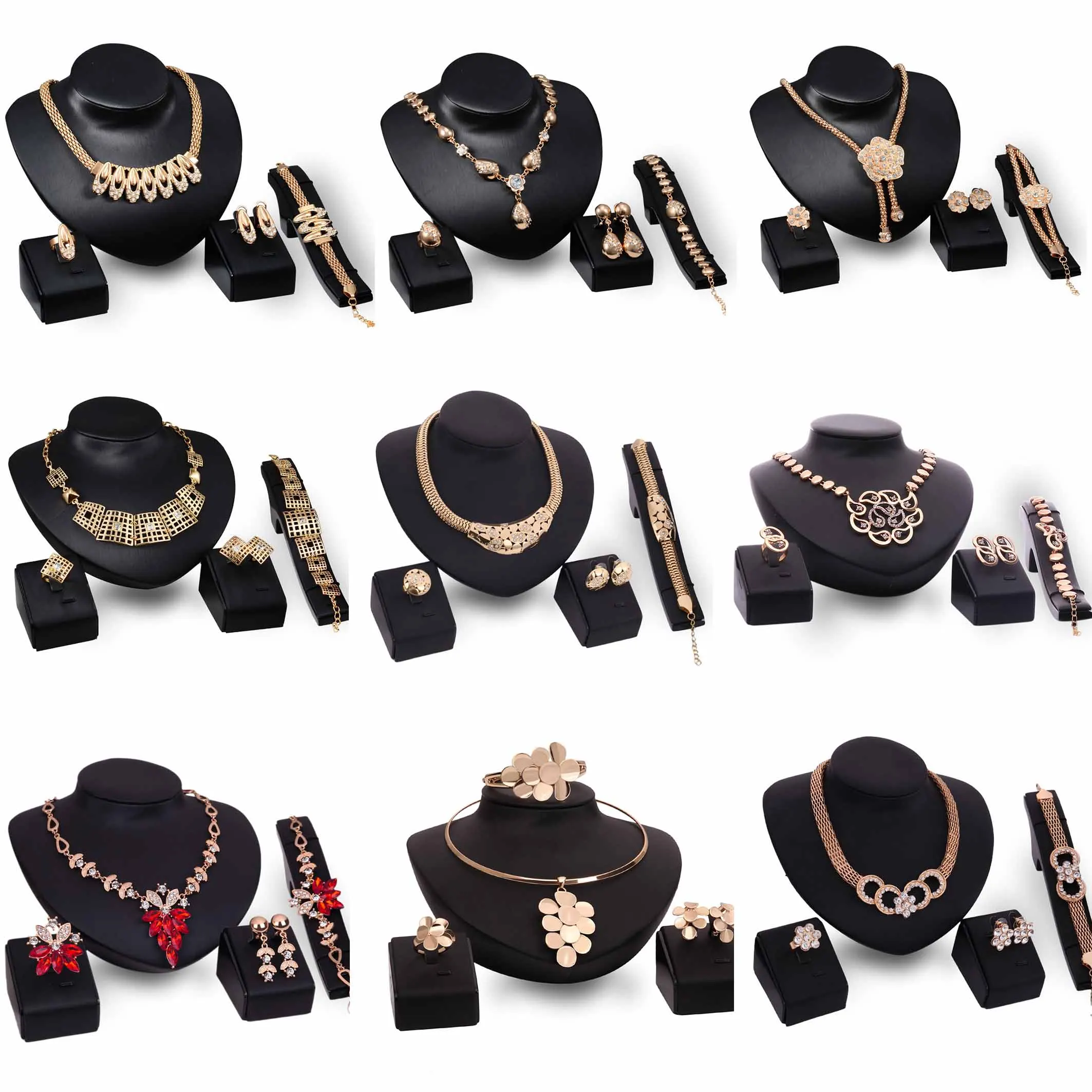 

CLARMER Wholesales Fashion Metal alloy Women Jewelry Set Saudi 18K Gold Plated Custom Cheap Bridal African Jewelry Set