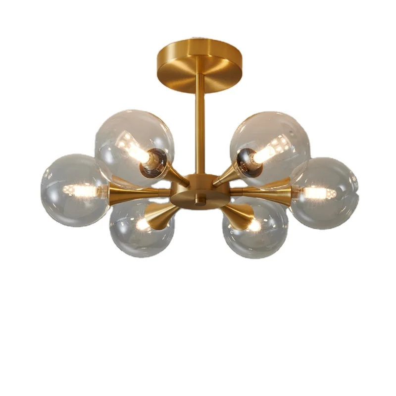 

Nordic LED Chandelier Study Room Bedroom Corridor Ceiling Decoration Copper Rod Glass Ball Hanging Lamp Home Light Fixture