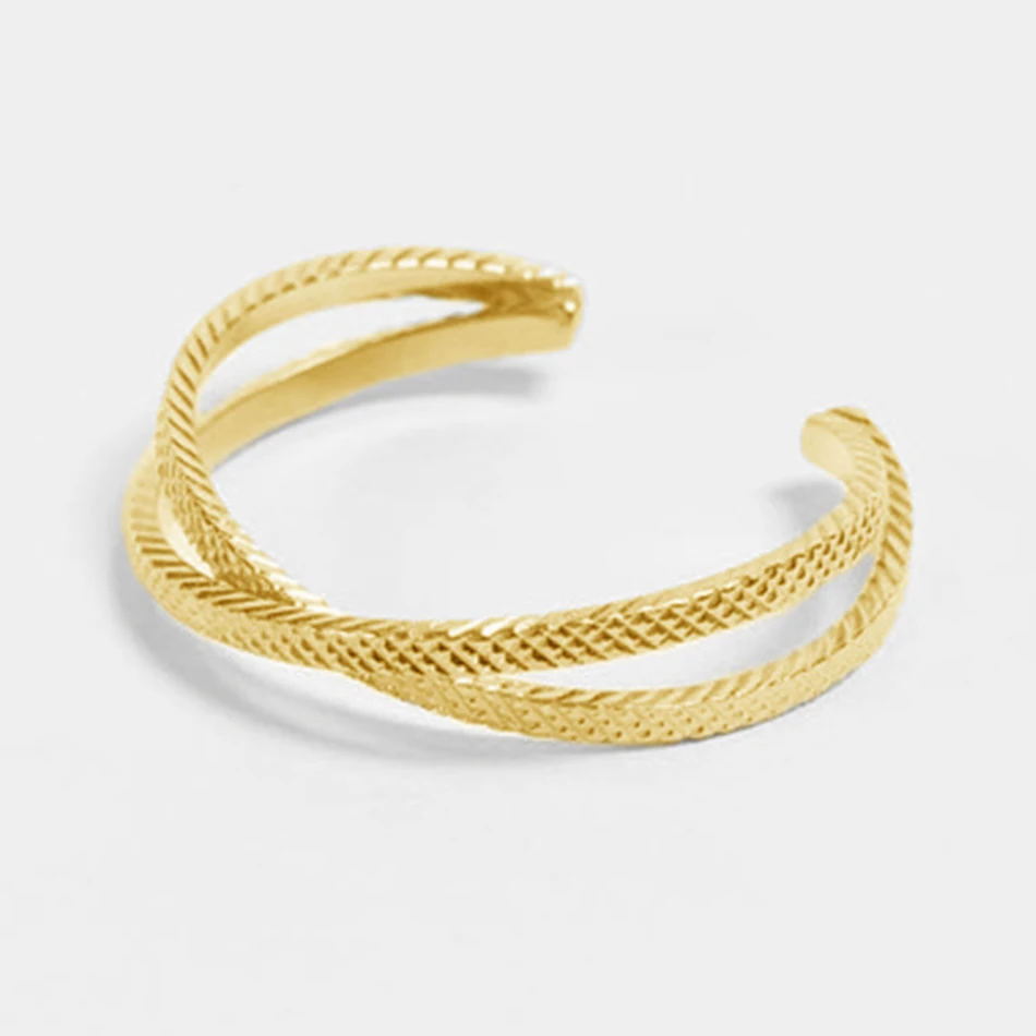 

Fashion Jewelry Brass 18k Gold Plated Double Twist Open silver Finger Ring