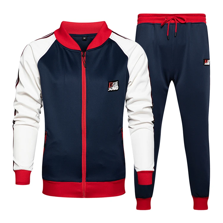 

Fall Winter Mens Streetwear Clothing Patchwork Zipper Pockets Coat Sweatpants Casual Wear Custom Logo Two Piece Jogger Sets, As picture