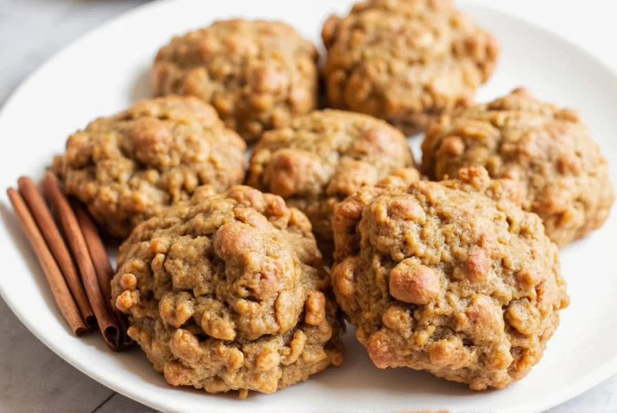 Perfectly baked cinnamon oatmeal cookies with golden edges on a baking sheet