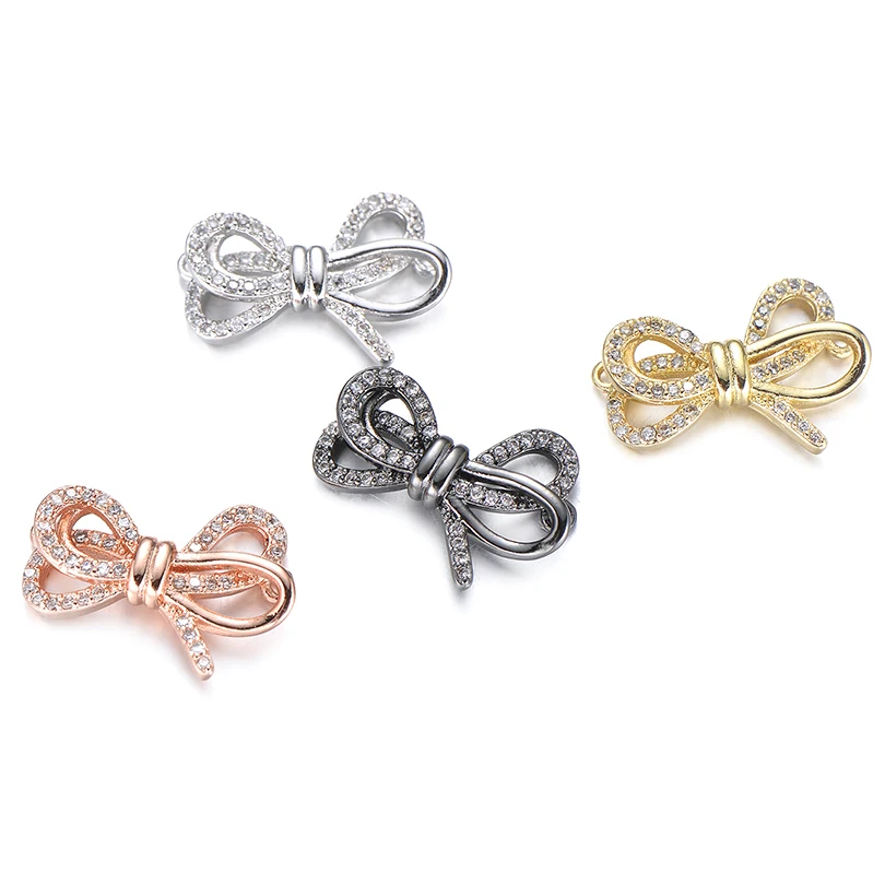 

Girl Women Bracelets Necklace Handmade Connector Micro Pave Clear Zircon Charms for Jewelry Making Unique Bow-knot Charm