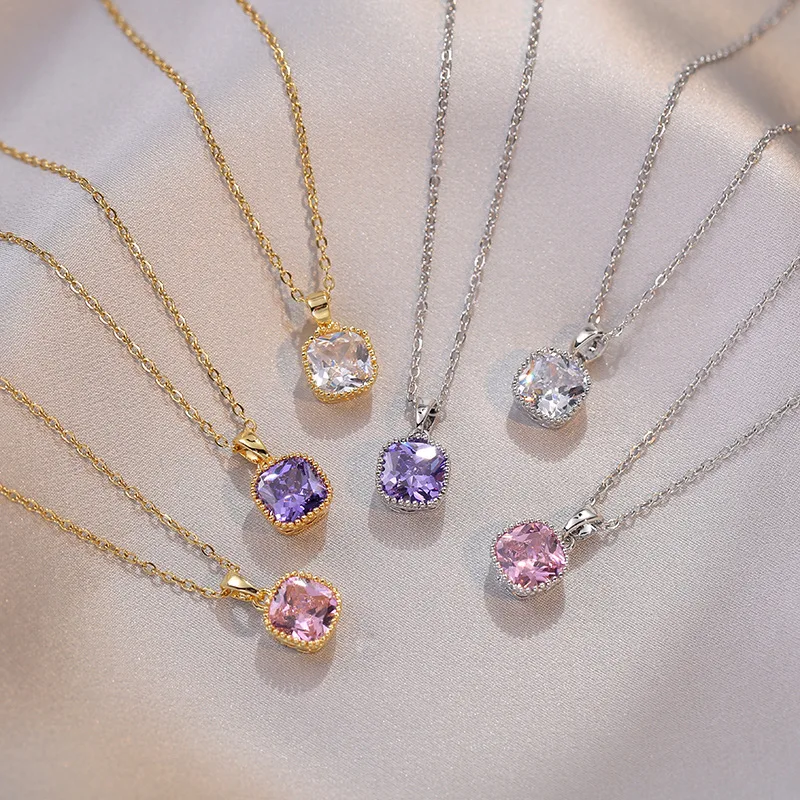 

Vintage Crystal Enamel Geometric Pendant Titanium Steel Chain Necklace For Women 2023
