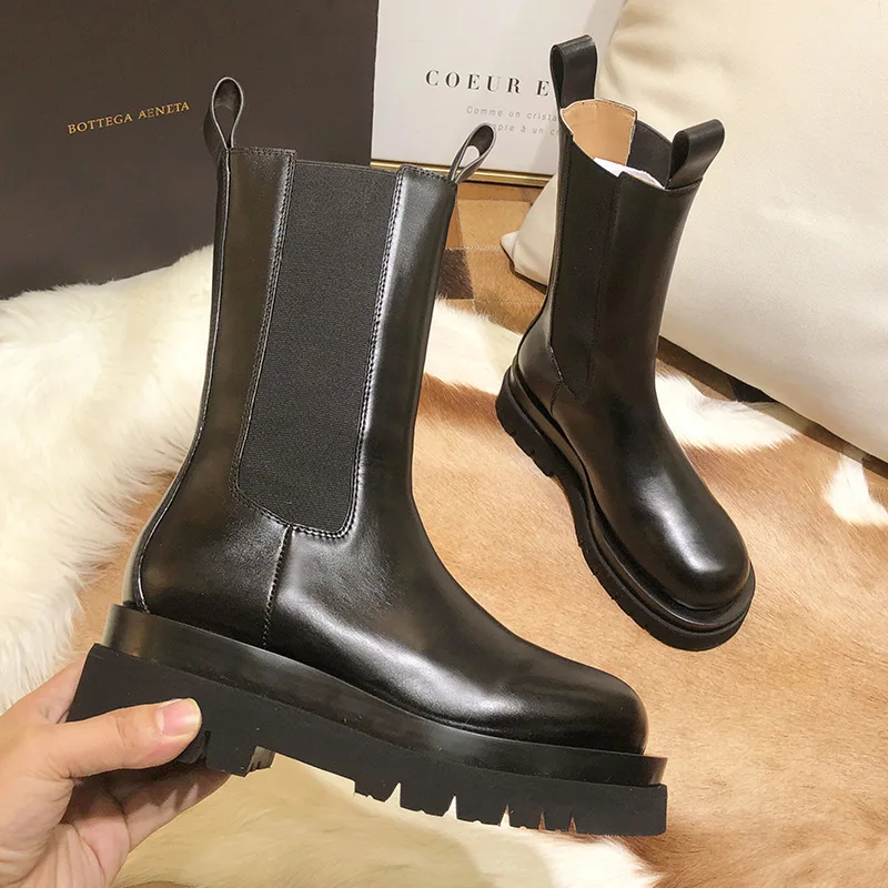 

New Trend Martin Boots Autumn Winter Chimney Ankle Chelsea Boots Platform Mid-Tube Motorcycle Boots Women'S