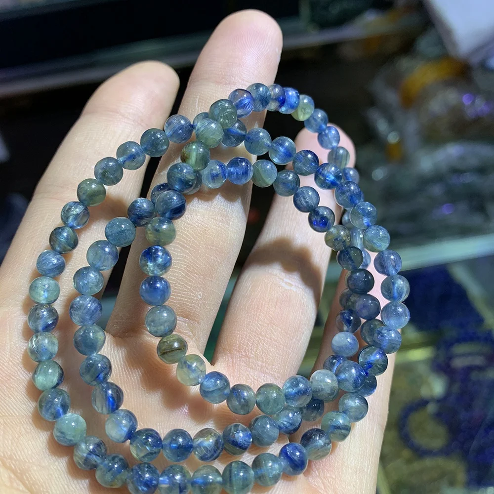 

Natural Kyanite Don't dye Round shape beads 5.5-6.5MM Blue Smooth gemstone strings, Blue color