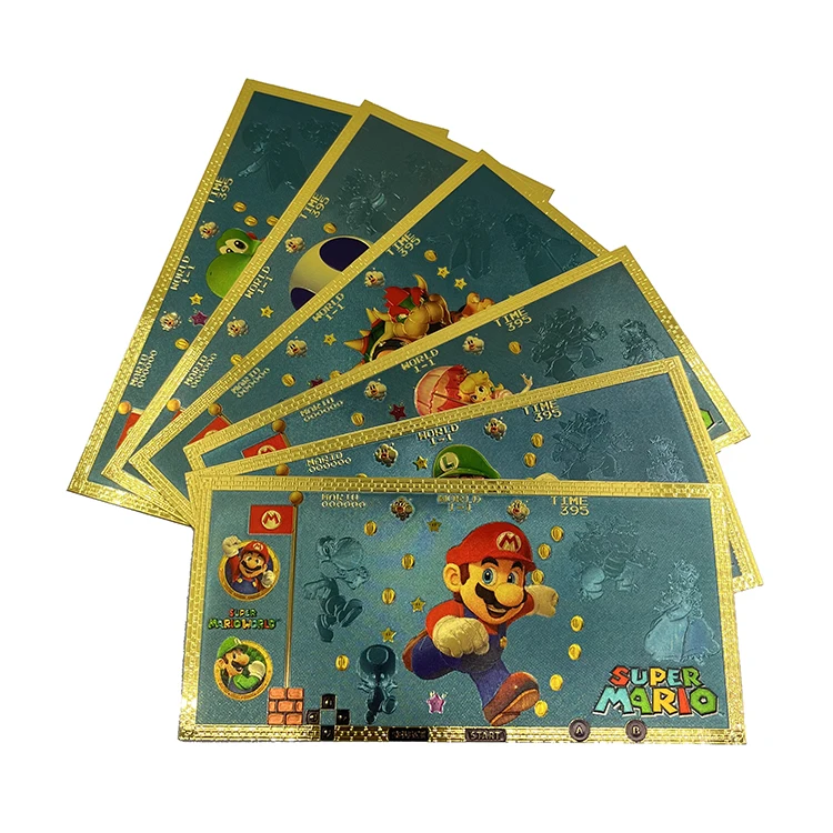 

Free shipping super mario bros gold foil banknote plastic card with plastic bag