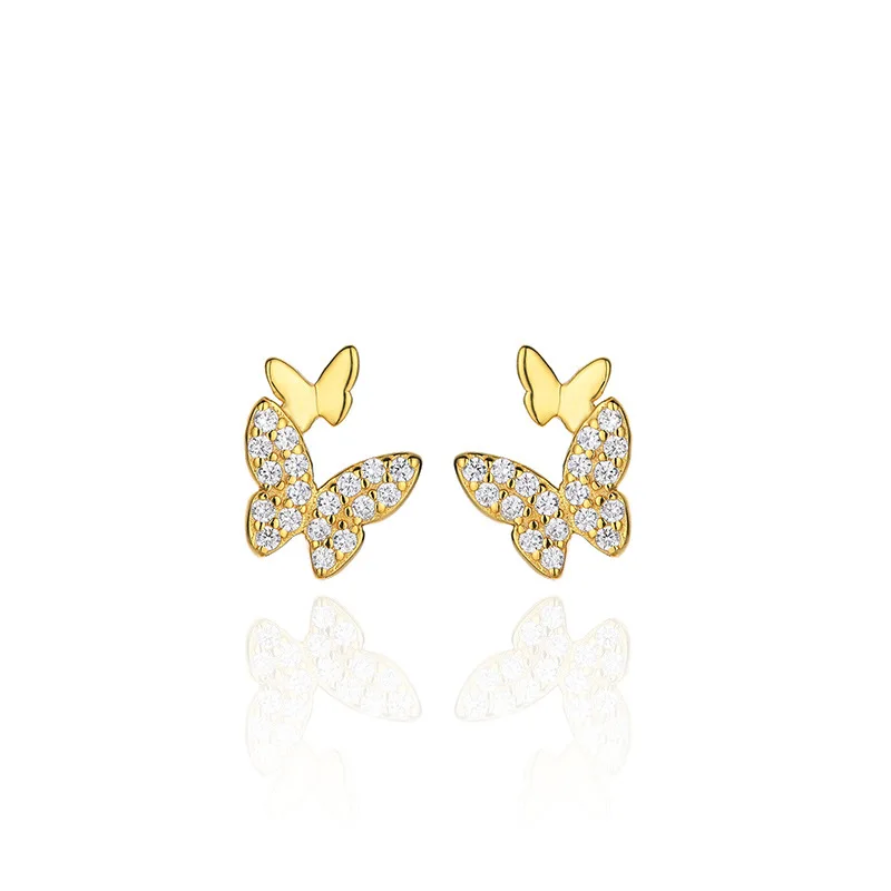 

Shangjie OEM joyas 2021 Fashion Dainty Earrings Silver Gold Plated Zircon Studs Earrings Butterfly Earrings for Women