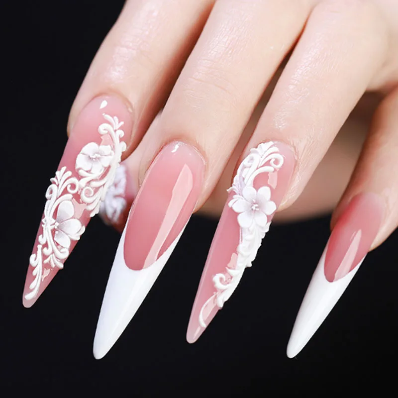 

100pcs Nail tips acrylic natural color sharp full cover Long pointed artificial nail tips false