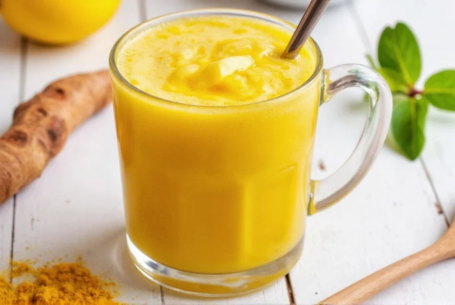 Golden milk latte in a mug with foam