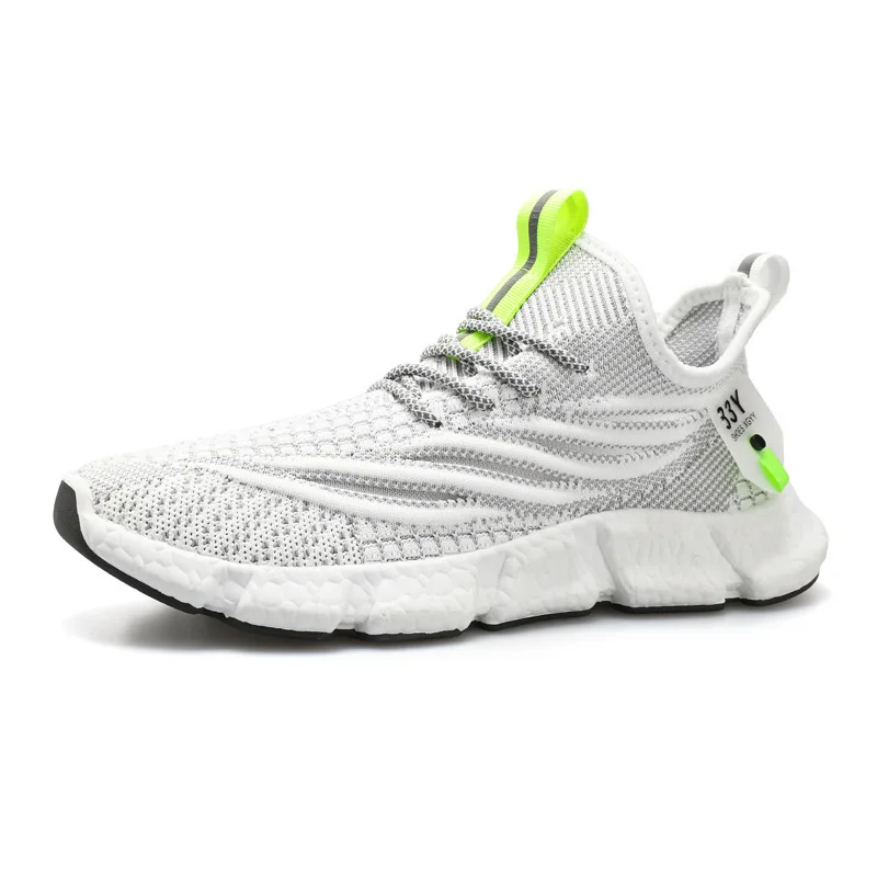 

Men's shoes in stock new flying woven men's shoes leisure sports running shoes, Black green grey