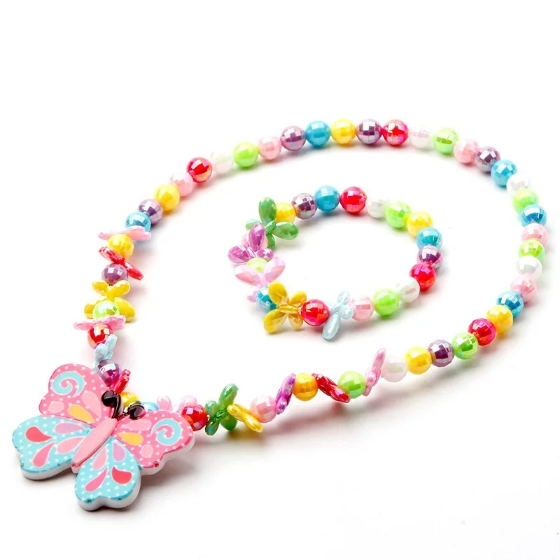 

Butterfly Necklaces Toddler Girls Jewelry Kids Beaded Necklace and Bracelets Sets, Multi color