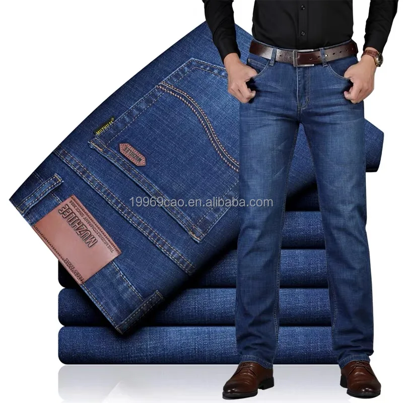 

2022 promotion classic medium waist straight casual elastic slim fit men's jeans men's business pants, Customized color