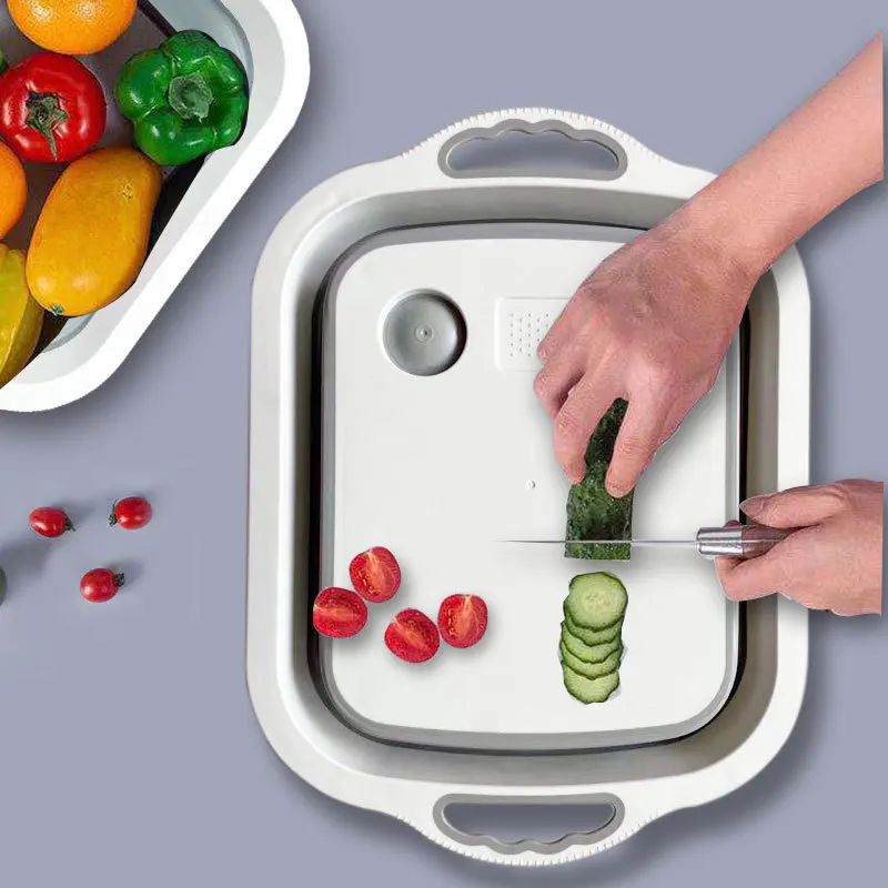 

Kitchen Sink Drain Water Non-slip Cutting Board Plastic Storage Folding Cutting Board With Grinding Garlic Particles, As picture