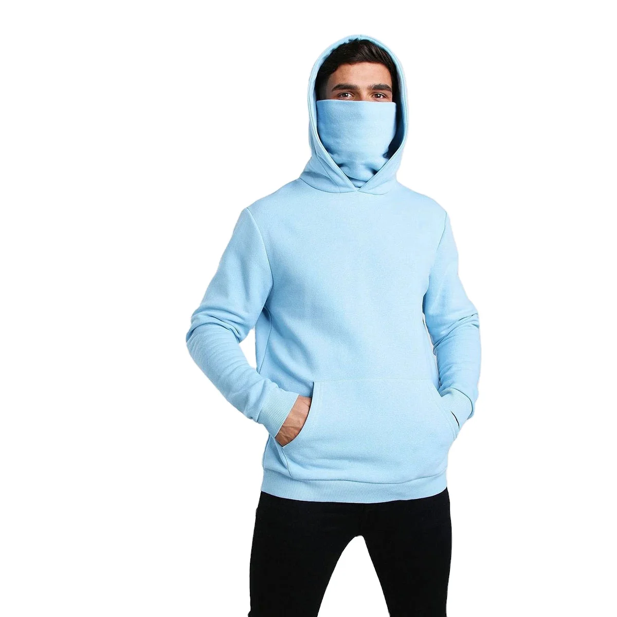 

Winter foreign trade large size casual hoodie for men loose-fit and high collar mask hoodie man long sleeve pullover sweater
