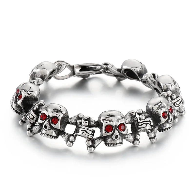 

KALEN Mens 230mm Punk Stainless Steel Skull Hand Charm Link Chain Bracelet Bangle