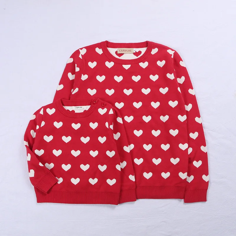 

Ready To Ship Valentine Clothes Boutique Mommy and Me Red Heart Shaped Sweater Valentines Pullovers Sweater For Women And Kids